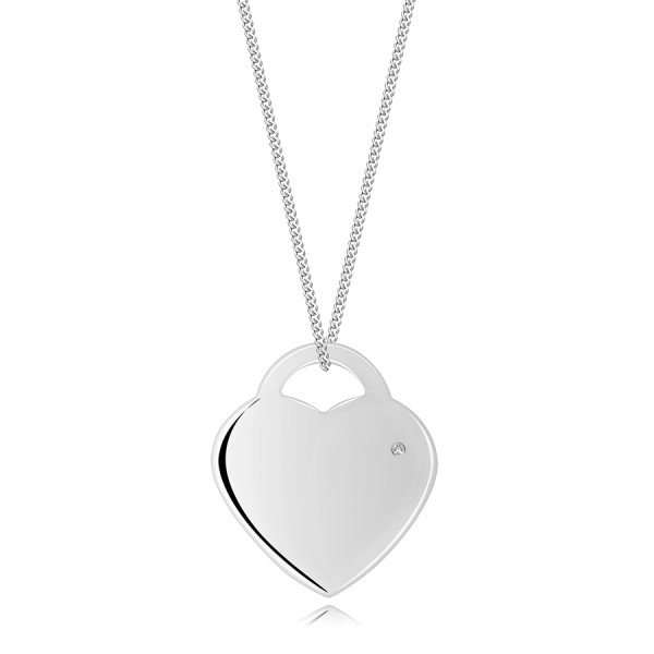 Colier din argint 925 - lacăt atârnând în formă de inimă, diamant transparent