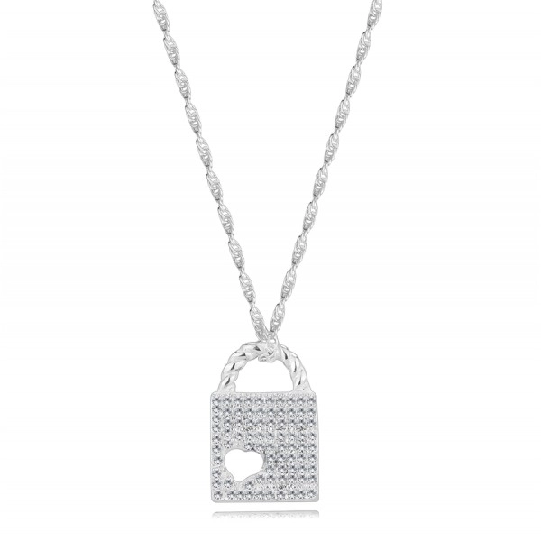 Colier din argint 925 – lacăt atârnând cu o inimă decupată, zirconii transparente