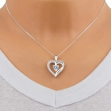 Colier din argint 925 - inimă asimetrică, parte din umăr despicată, inimă zirconiu