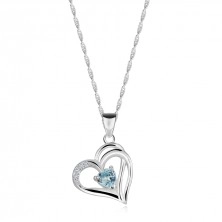 Colier din argint 925 - inimă asimetrică cu o parte a umărului despicată, zirconiu inimă albastru deschis