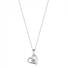 Colier din argint 925 - inimă asimetrică cu o parte a umărului despicată, zirconiu inimă albastru deschis
