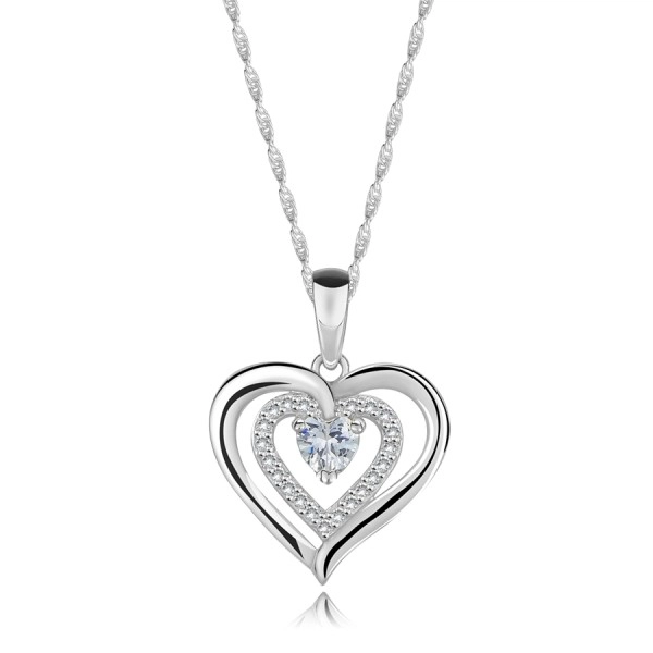 Colier din argint 925 – inimă triplă, zircon în formă de inimă, zirconii rotunde