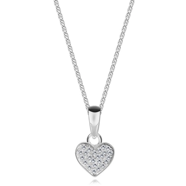 Colier din argint 925 – inimă împodobită cu zirconii transparente, tiv neted
