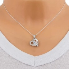 Colier argint 925 - contur inimă cu jumătate dublă, zirconiu inimă, zirconii