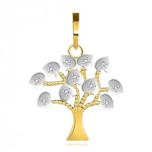 Pandantiv din aur combinat de 14K - pomul vieții, zirconii transparente, creste