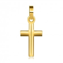 Pandantiv din aur galben 585 - motiv religios, cruce latină lucioasă