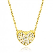 Colier cu diamante din aur galben 585 - inimă cu diamante transparente