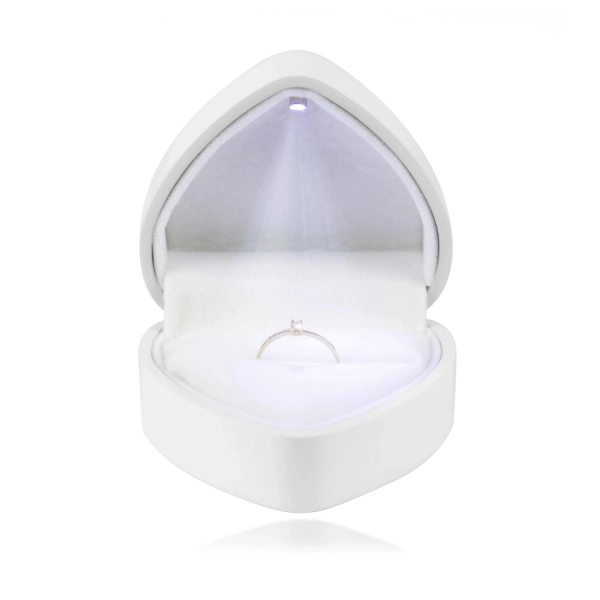 Cutie cadou cu LED pentru inele - inimă, culoare alb strălucitor