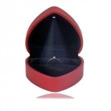 Cutie cadou LED pentru inele – inimă, culoare roșu mat, pernă neagră