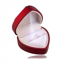Cutie cadou LED pentru inele - inimă, culoare roșu mat, pernă bej