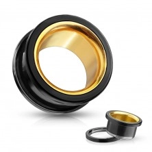 Tunel pentru ureche din oțel chirurgical 316L - culoare negru - auriu, PVD