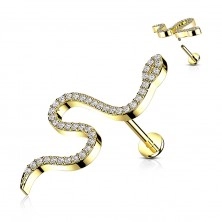 Piercing labret din oțel cu șurub - motiv șarpe, zirconii rotunde, 8 mm