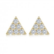 Cercei tip știft din aur galben 585 - triunghi cu zirconii transparente