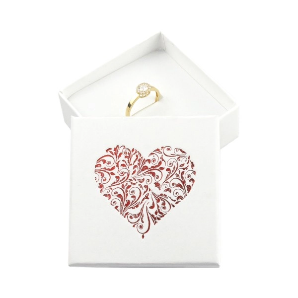 Cutie cadou bijuterii - motiv inimă, design alb-roșu