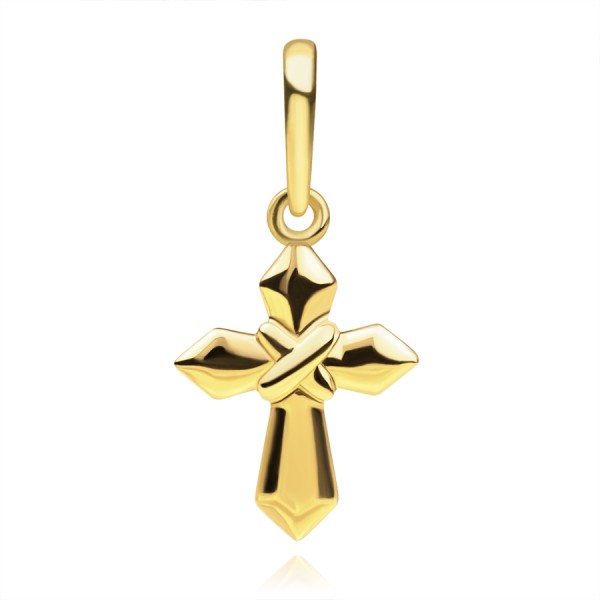 Pandantiv din aur galben de 14K - cruce cu umeri triunghiulari teșiți, model X