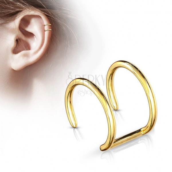 Piercing fals pentru ureche – inel dublu auriu