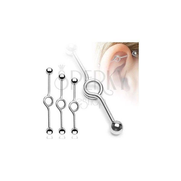 Piercing pentru urechi din oțel inoxidabil - bară dreaptă cu buclă, capăt cu bilă