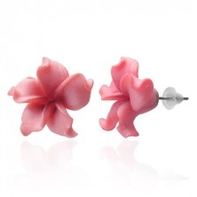 Cercei FIMO - floare cu petale vălurite roz