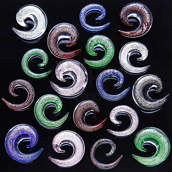 Expander pentru ureche – spirală din sticlă, culori diferite