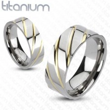Inel din titan - argintiu cu dungi aurii