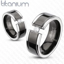 Inel din titan – dungă neagră, zircon