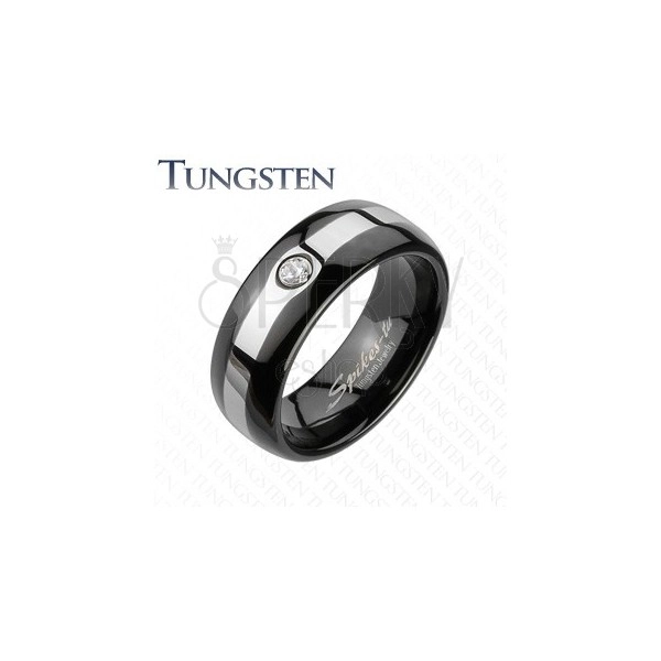 Inel negru din tungsten - zircon și linie argintie