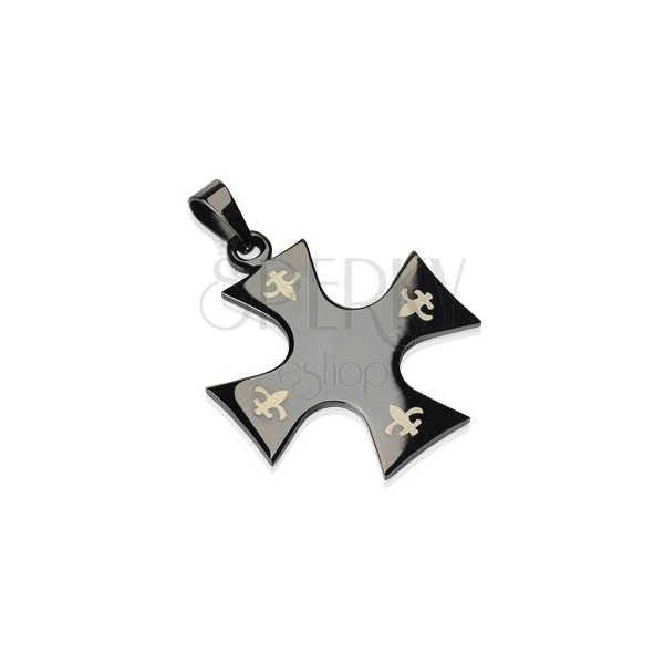 Pandantiv din oțel inoxidabil - cruce de culoare neagră, Fleur de Lis