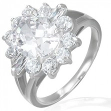 Inel de logodnă din oțel - floare masivă de zirconiu