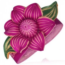 Brăţară din piele roz - floare mare de lotus