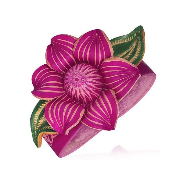 Brăţară din piele roz - floare mare de lotus