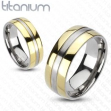 Inel din titan - în combinație de auriu şi argintiu