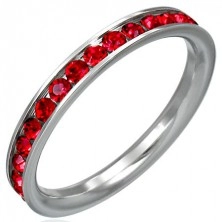 Inel din oțel inoxidabil cu strasuri roșii