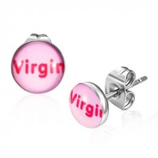 Cercei din oțel inoxidabil - roz cu inscripția "Virgin"