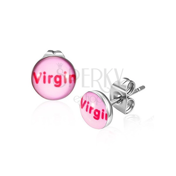 Cercei din oțel inoxidabil - roz cu inscripția "Virgin"