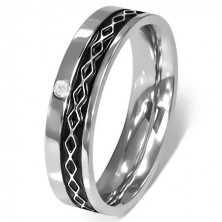 Inel din oțel inoxidabil - model celtic, zirconiu transparent