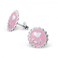 Cercei argint 925 - cercuri decorative cu inimi, roz