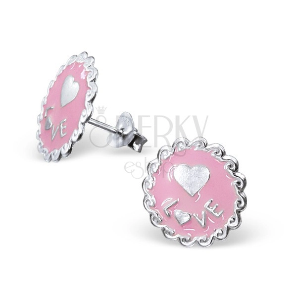 Cercei argint 925 - cercuri decorative cu inimi, roz