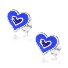 Cercei argint 925 - inimă dublă de culoare albastră sau roz