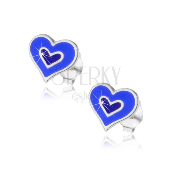 Cercei argint 925 - inimă dublă de culoare albastră sau roz