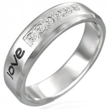 Inel din oțel inoxidabil - inscripția "LOVE", șase zirconii