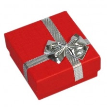 Cutie de cadou pentru inele - roșie, fundă argintie