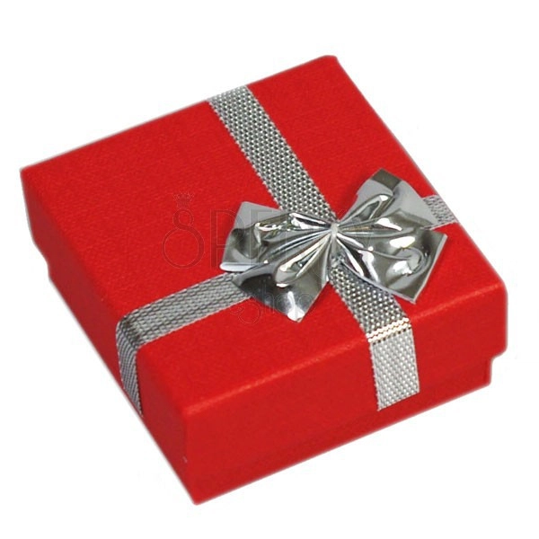 Cutie de cadou pentru inele - roșie, fundă argintie