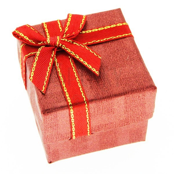 Cutie de cadou pentru inel - cub roșu, panglică în două culori