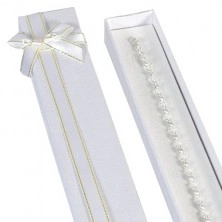 Cutie de cadou alungită - albă cu panglică aurie cu alb