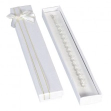 Cutie de cadou alungită - albă cu panglică aurie cu alb