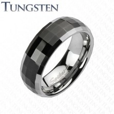 Inel din tungsten în stil disco - centru negru, margini argintii