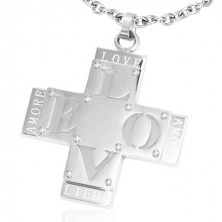 Pandantiv din oțel - cruce dublă cu cuvântul "LOVE"