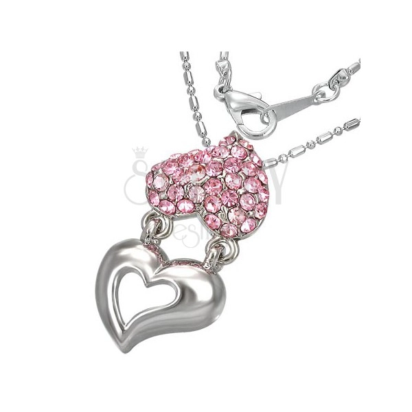 Colier - inimă metalică și din zircon roz