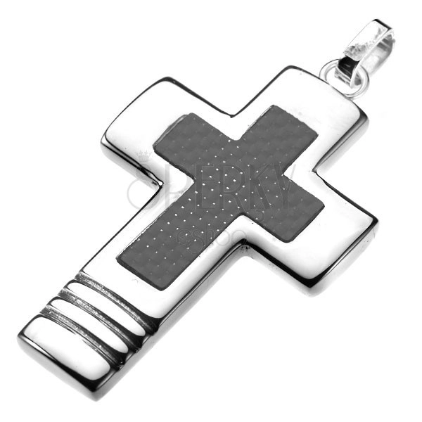 Pandantiv din oțel chirurgical - cruce lată cu o cruce de carbon în interior