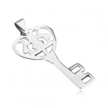 Pandantiv din oțel - cheie lucioasă decorată cu o inimă 
